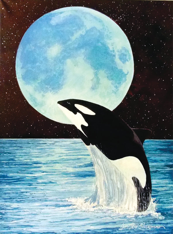 MIDNIGHT ORCA - 16"X20" Original Acrylic Painting - $400.  16"x20" Prints on Canvas $50.